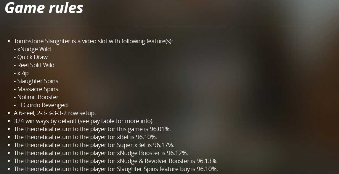Tombstone Slaughter: El Gordo's Revenge slot game rules