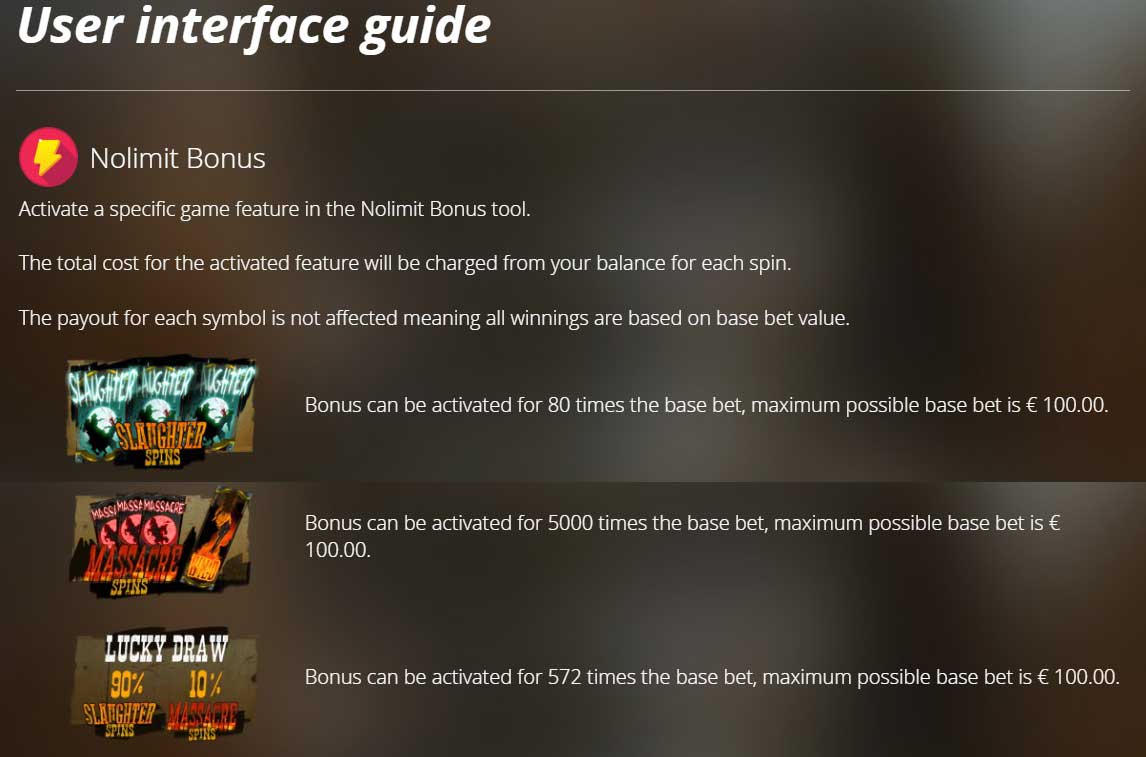 Tombstone Slaughter: El Gordo's Revenge slot game user interface guide, nolimit bonus